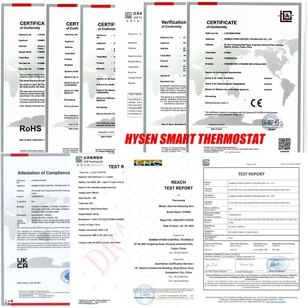 certification of electric thermostat HY4016